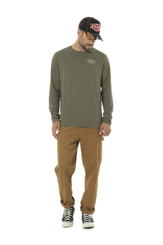 Camiseta regular - Verde y beige