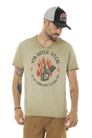 Camiseta regular - Caqui, verde y rojo