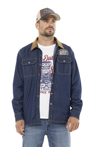 Camisa vaquera regular fit - Azul y beige