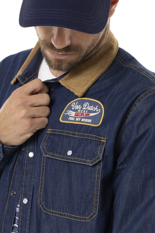 Camisa vaquera regular fit - Azul y beige