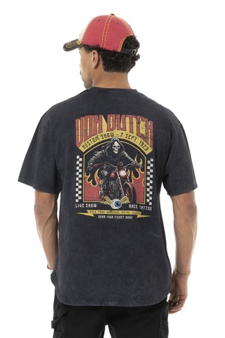 Camiseta oversize - Gris oscuro y naranja