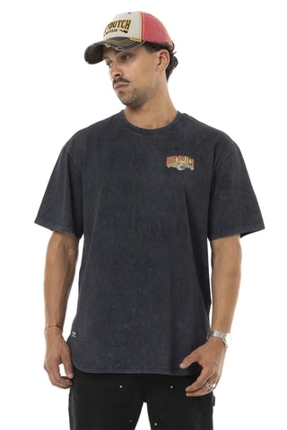 Camiseta oversize - Gris oscuro y naranja