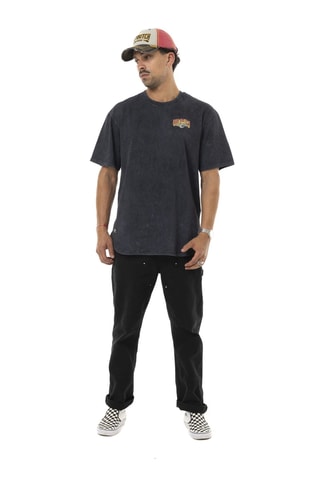 Camiseta oversize - Gris oscuro y naranja