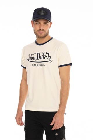 Camiseta regular fit de algodón orgánico - Beige y azul marino