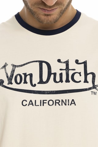 Camiseta regular fit de algodón orgánico - Beige y azul marino