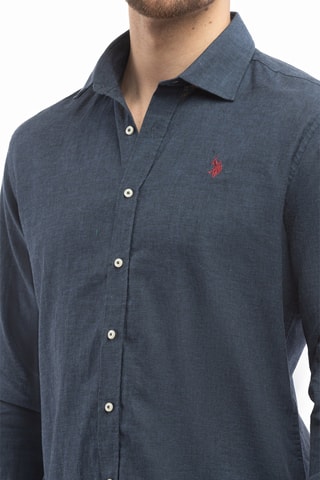 Camisa slim em linho - Azul