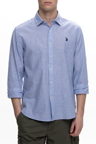 Camisa slim em linho - Azul