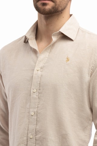 Camisa slim em linho - Castanho