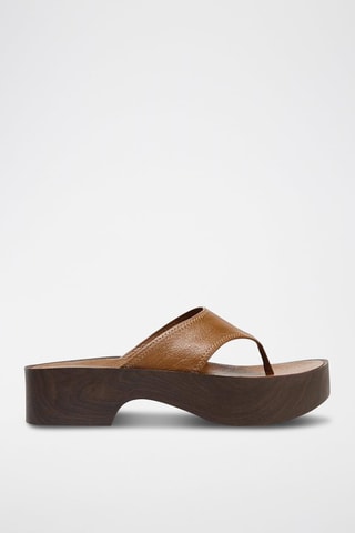 Sandálias com plataforma em couro - Castanho