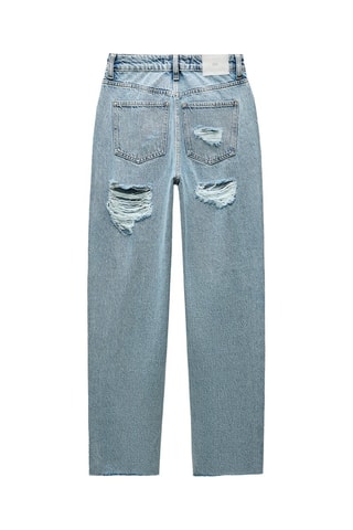 Calças straight cintura alta - Azul-cinza