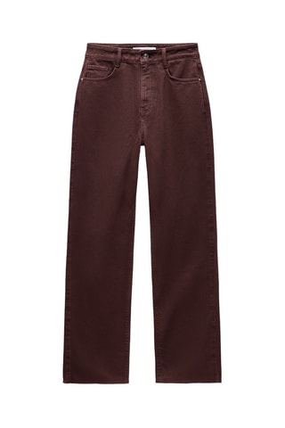 Pantalon straight taille haute - Marron