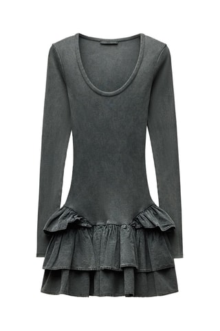 Vestido com folhos - Cinzento