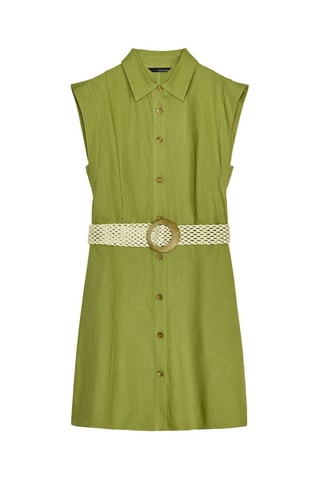Vestido-camisa em linho - Verde-lima