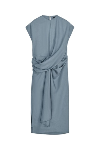 Vestido drapeado em linho - Azul-claro