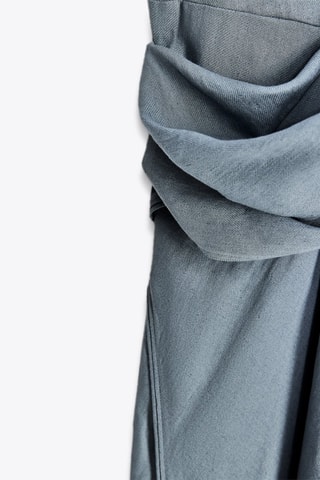 Vestido drapeado em linho - Azul-claro