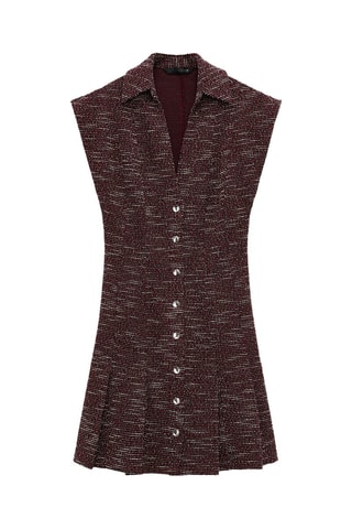 Vestido plissado em tweed - Castanho mesclado