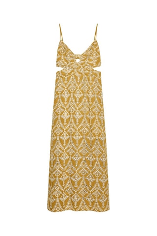 Vestido midi em bordado inglês - Camel