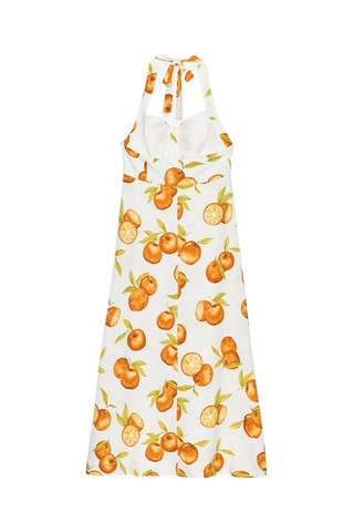 Vestido midi em linho - Branco e laranja