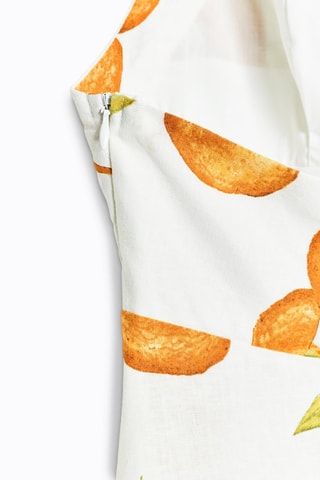 Vestido midi em linho - Branco e laranja