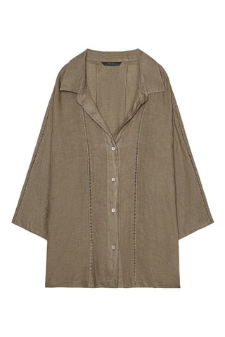 Camisa oversize em linho - Caqui