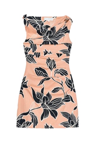 Vestido direito em linho - Preto e coral