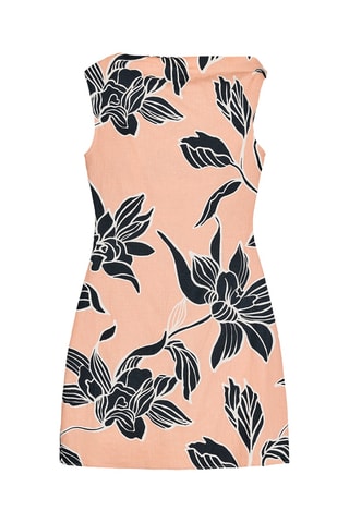 Vestido direito em linho - Preto e coral