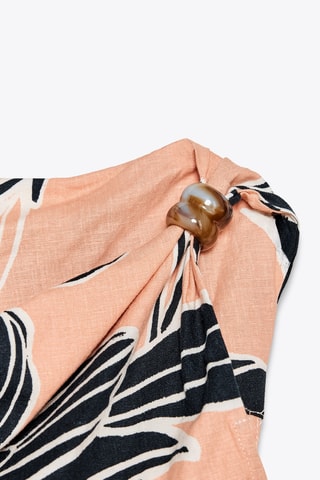 Vestido direito em linho - Preto e coral