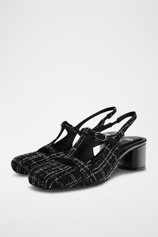 Sapatos de salto de tweed- Preto