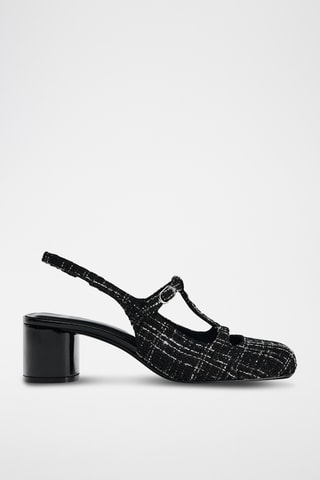 Sapatos de salto de tweed- Preto