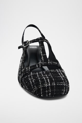 Sapatos de salto de tweed- Preto