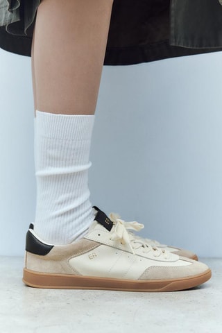 Sapatilhas em couro - Cru e bege