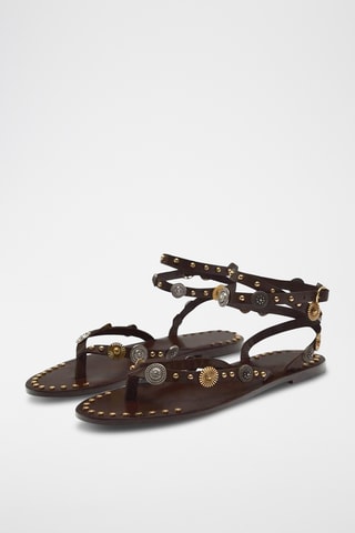 Sandálias em couro - Castanho