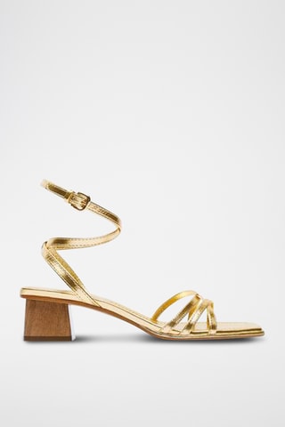 Sandálias de salto em couro- Dourado