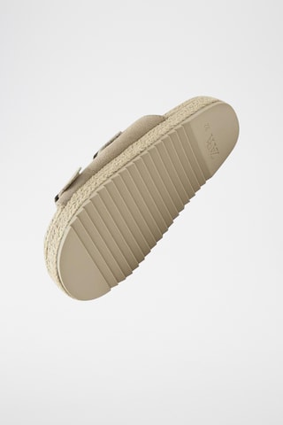 Mules com plataforma em couro - Bege