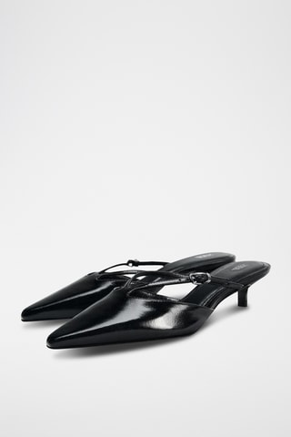 Mules de salto em couro- Preto