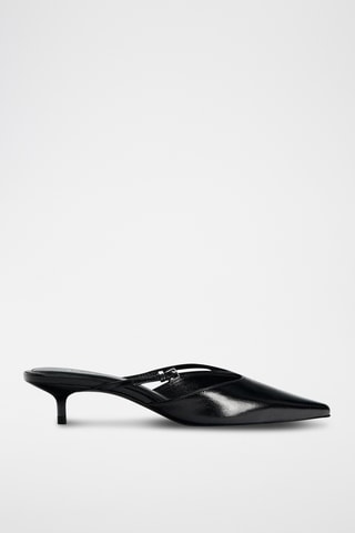 Mules de salto em couro- Preto