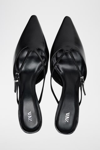 Mules de salto em couro- Preto