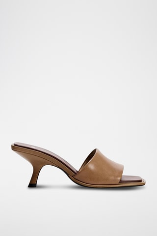 Mules de salto em couro- Castanho