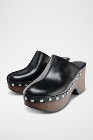 Mules de salto em couro- Preto