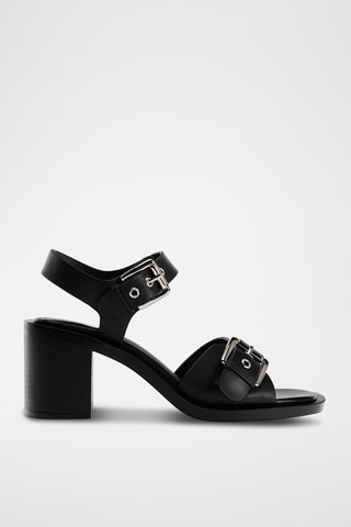 Sandálias de salto em couro- Preto