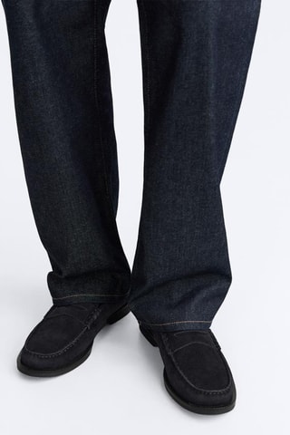 Mocassins em nobuck- Azul-marinho