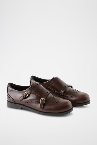 Derbies com fivelas em couro- Castanho