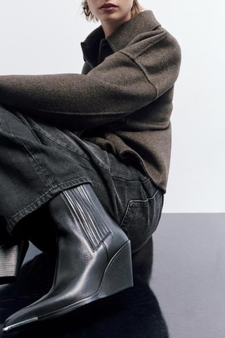 Bottines compensées en cuir - Noir