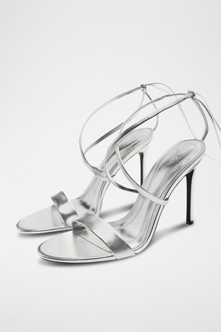 Sandálias de salto em couro- Prateado