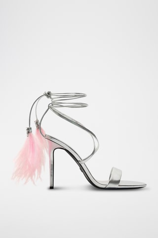 Sandálias de salto em couro- Prateado