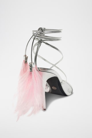 Sandálias de salto em couro- Prateado