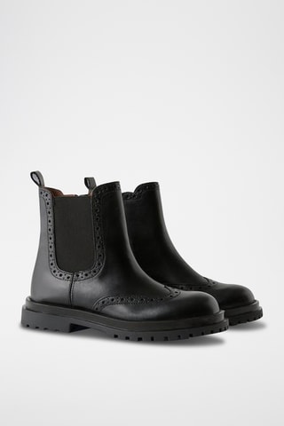 Botins Chelsea de couro- Preto