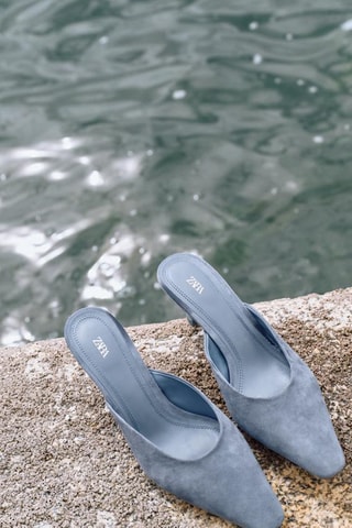 Mules de salto em nobuck - Azul-celeste