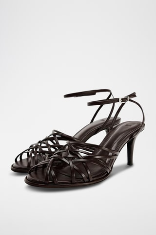 Sandálias de salto em couro- Castanho