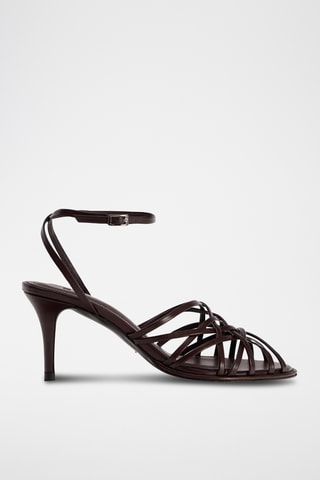 Sandálias de salto em couro- Castanho